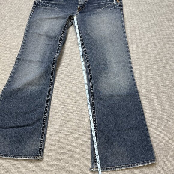 Silver Jeans Womens Blue Distressed Denim Tina Bootcut Double Button Waist Sz 32 - Picture 12 of 16